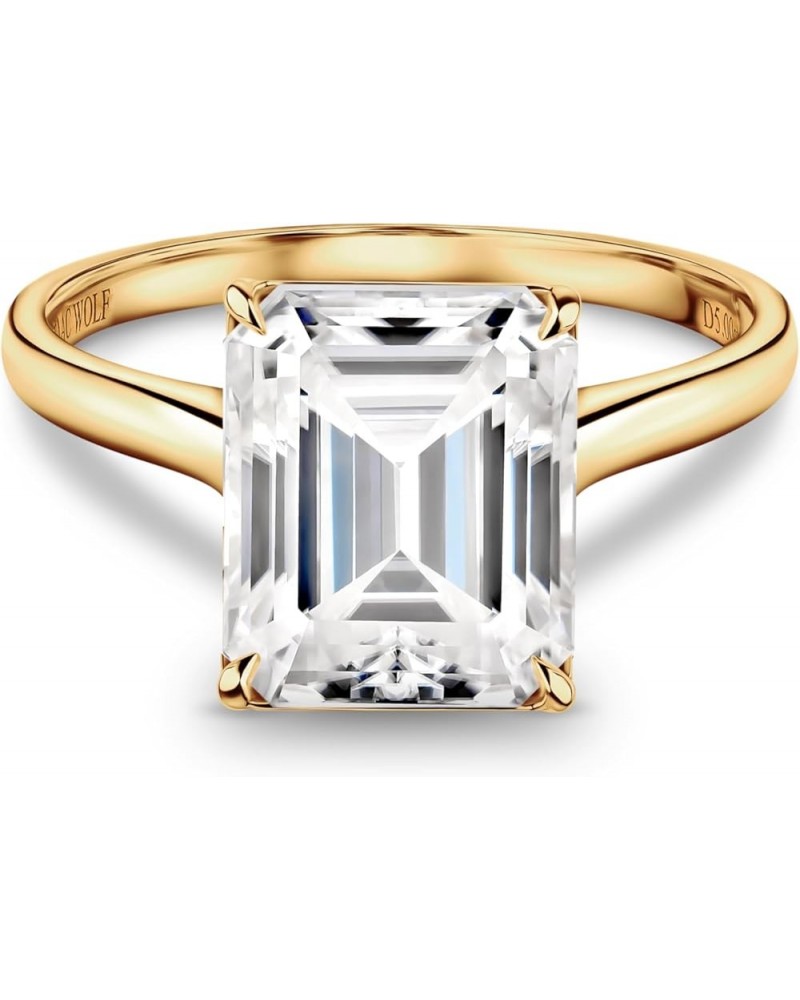 Lab Created 10k Solid Emerald Cut 4 Carat Genuine Moissanite Diamond Solitaire Proposal Wedding Ring in White, Yellow OR Rose...