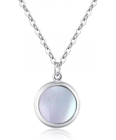 32 Models Solid Sterling Silver Pendant Necklace 16"+2" Extender Oblate Mother-of-pearl $9.68 Necklaces