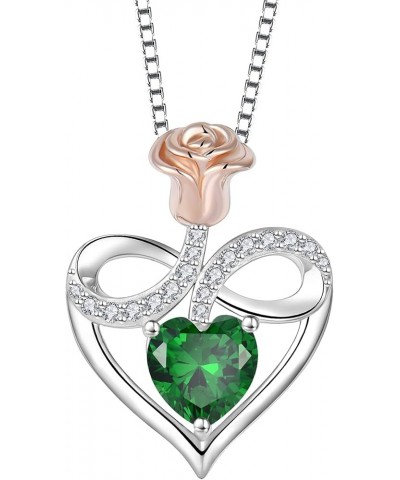 Heart Necklace Sterling Silver Rose Flower Pendant Birthstone Infinity Jewelry for Women 05-emerald-May $25.85 Necklaces