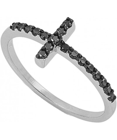 CHOOSE YOUR COLOR Sterling Silver Sideways Cross Ring Black $10.44 Rings