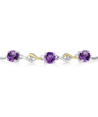 925 Sterling Silver and 10K Yellow Gold Round Purple Amethyst and White Moissanite Tennis Bracelet For Women (1.45 Cttw, Roun...