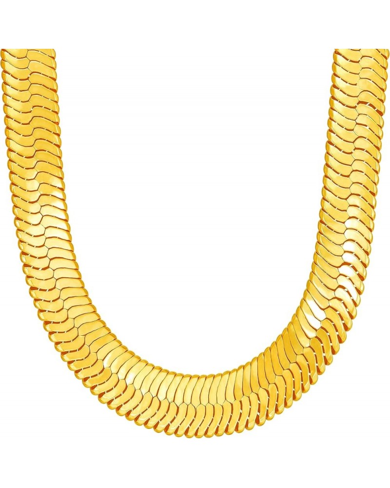 11mm Flexible Herringbone Chain Necklace 24k Real Gold Plated 30 inches Gold $51.28 Necklaces