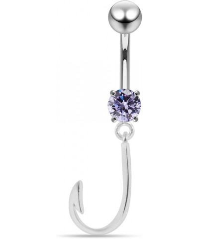 Fancy Plain Fish Hook Dangling 925 Sterling Silver with Stainless Steel Navel Button Ring Lavender $13.76 Body Jewelry