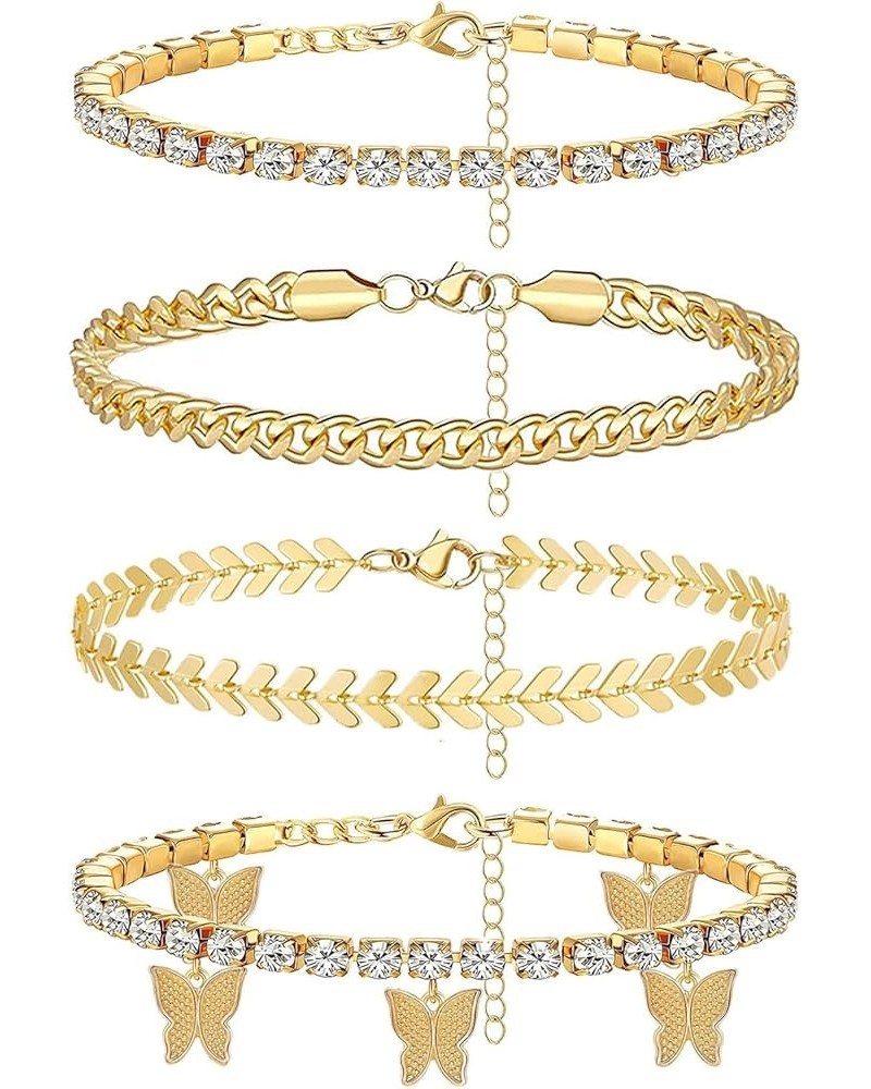 Ankle Bracelets Set for Women Layered Rhinestone Chain Anklets 4 Pieces Adjustable Foot Chain Set for Summer Beach Gold 1 $8....