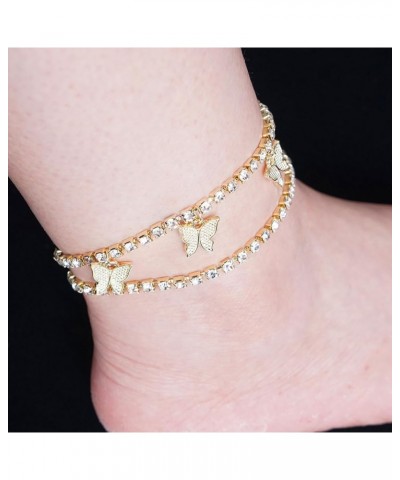 Ankle Bracelets Set for Women Layered Rhinestone Chain Anklets 4 Pieces Adjustable Foot Chain Set for Summer Beach Gold 1 $8....