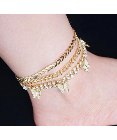 Ankle Bracelets Set for Women Layered Rhinestone Chain Anklets 4 Pieces Adjustable Foot Chain Set for Summer Beach Gold 1 $8....