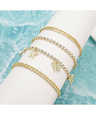 Ankle Bracelets Set for Women Layered Rhinestone Chain Anklets 4 Pieces Adjustable Foot Chain Set for Summer Beach Gold 1 $8....