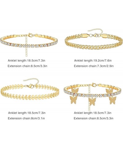 Ankle Bracelets Set for Women Layered Rhinestone Chain Anklets 4 Pieces Adjustable Foot Chain Set for Summer Beach Gold 1 $8....