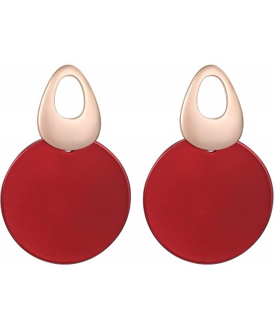 Round Curved Dangle Earrings for Women and Girls Gold Fashion Matte Paint Discs Drop Statement Jewelry Gift Red $5.79 Earrings