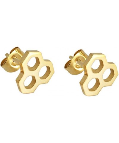 Stainless Steel Tiny Hexagon Honeycomb Bee Hive Post Stud Earrings gold $8.04 Earrings