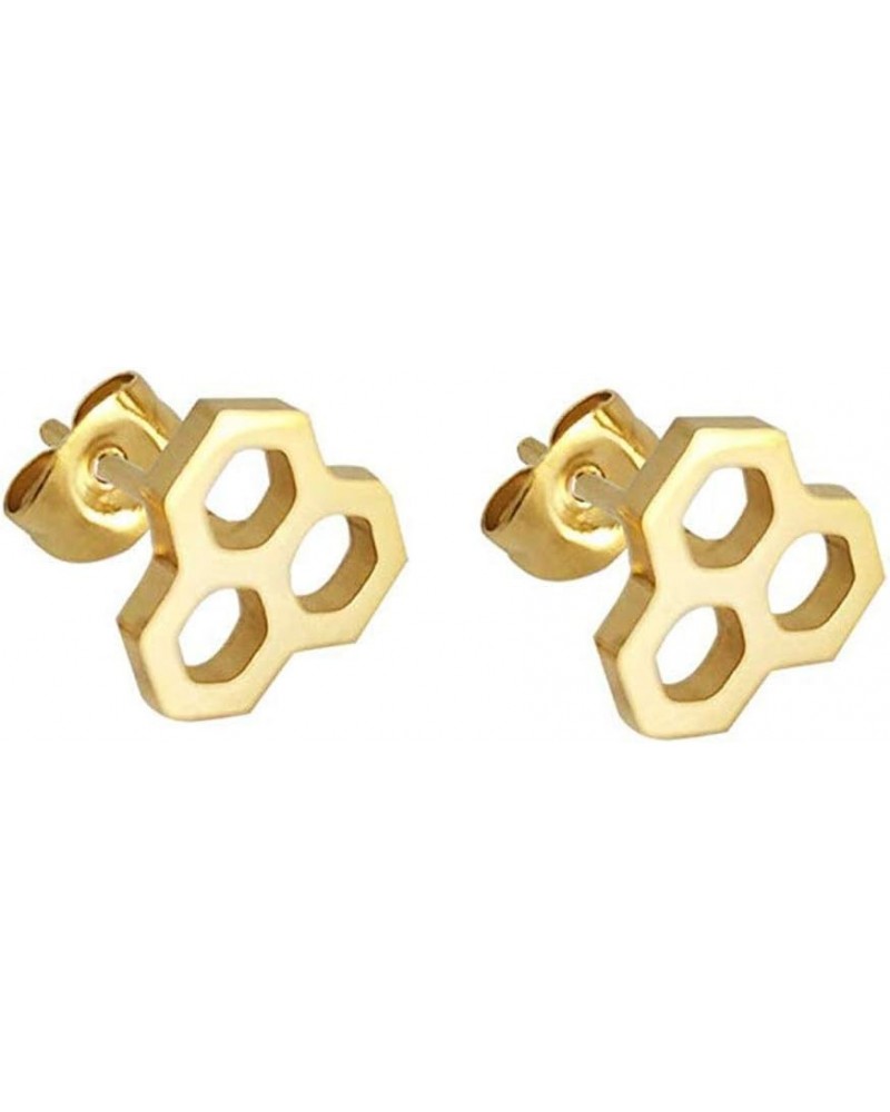 Stainless Steel Tiny Hexagon Honeycomb Bee Hive Post Stud Earrings gold $8.04 Earrings