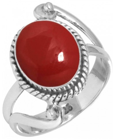 925 Sterling Silver Handmade Ring for Women 9x11 Oval Gemstone Costume Silver Jewelry for Gift (99013_R) Red Stone $13.60 Rings