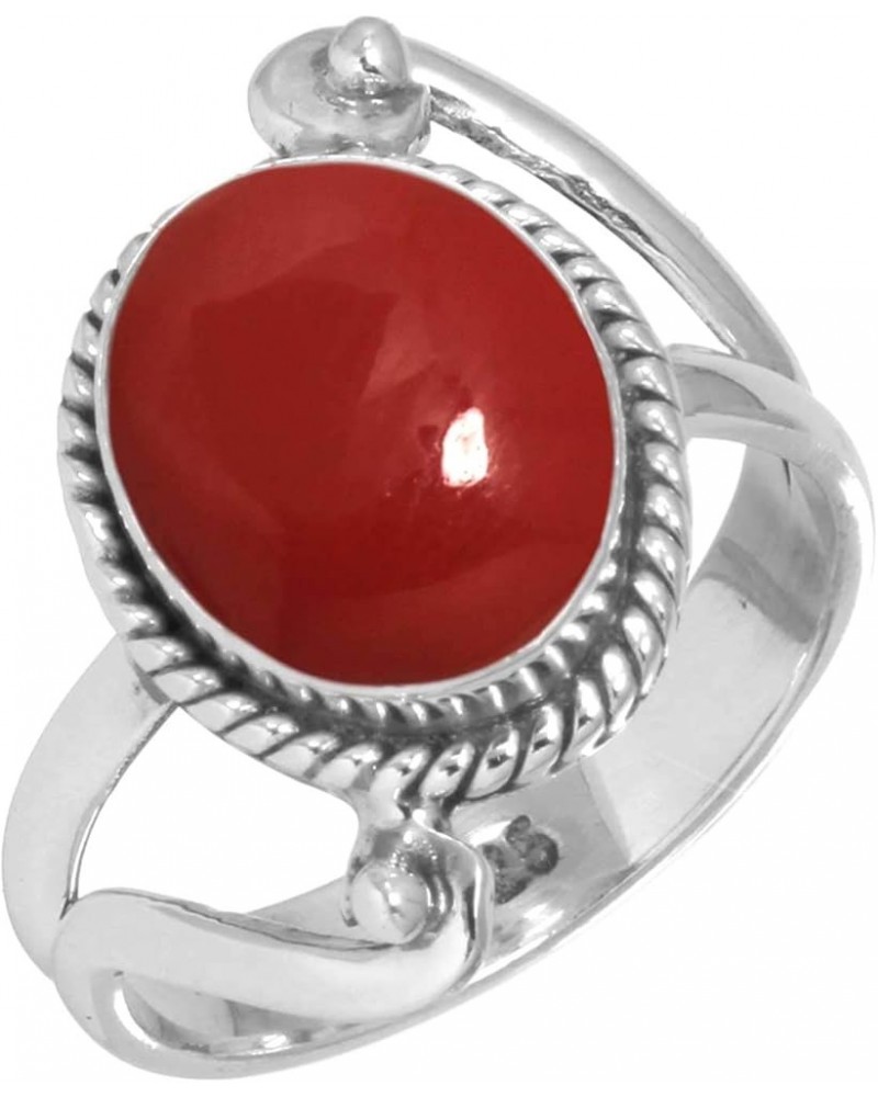 925 Sterling Silver Handmade Ring for Women 9x11 Oval Gemstone Costume Silver Jewelry for Gift (99013_R) Red Stone $13.60 Rings