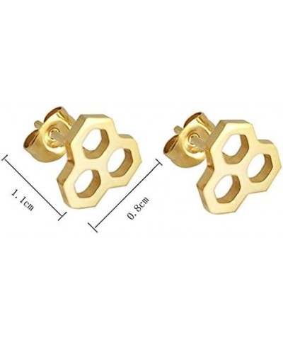 Stainless Steel Tiny Hexagon Honeycomb Bee Hive Post Stud Earrings gold $8.04 Earrings