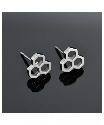 Stainless Steel Tiny Hexagon Honeycomb Bee Hive Post Stud Earrings gold $8.04 Earrings