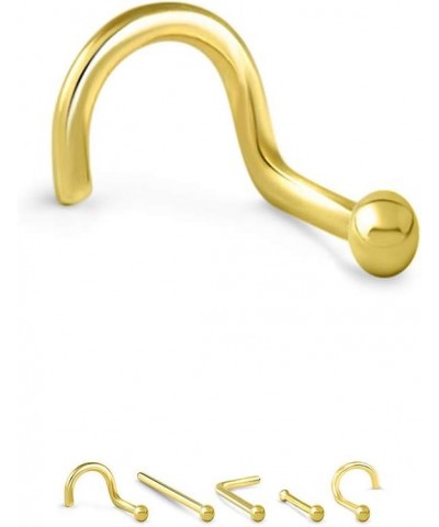 14k Solid Yellow Gold Nose Ring, Stud, Nose Screw, L Bend, Nose Bone 2mm Ball 22G 20G or 18G 18 Gauge - Right Nose Screw $17....