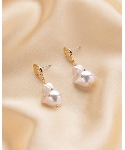 Irregular Faux Pearl Earrings for Women 14K Gold Plated Pearl Drop Earrings Classic Large Pearl Dangle Earring Stud Jewelry f...