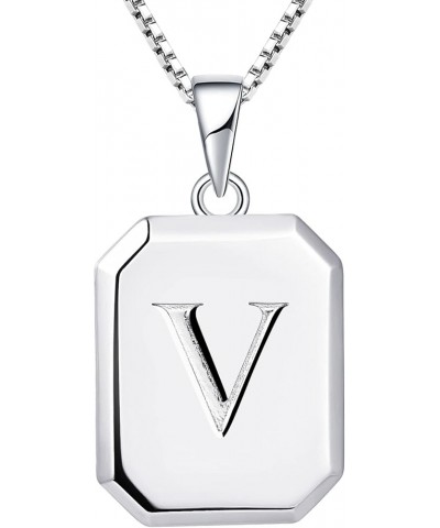 Initial Necklace 925 Sterling Silver Square Letter Pendant 26 Alphabet Necklace for Women Letter V $35.09 Necklaces