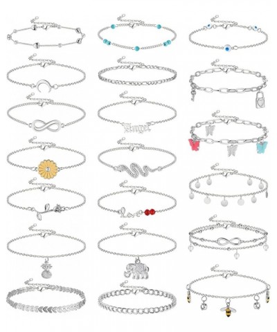 20Pcs Ankle Bracelets for Women Boho Layered Anklet Bracelets Beach Anklet Set Adjustable Chain Anklet Butterfly Evil Eye Flo...