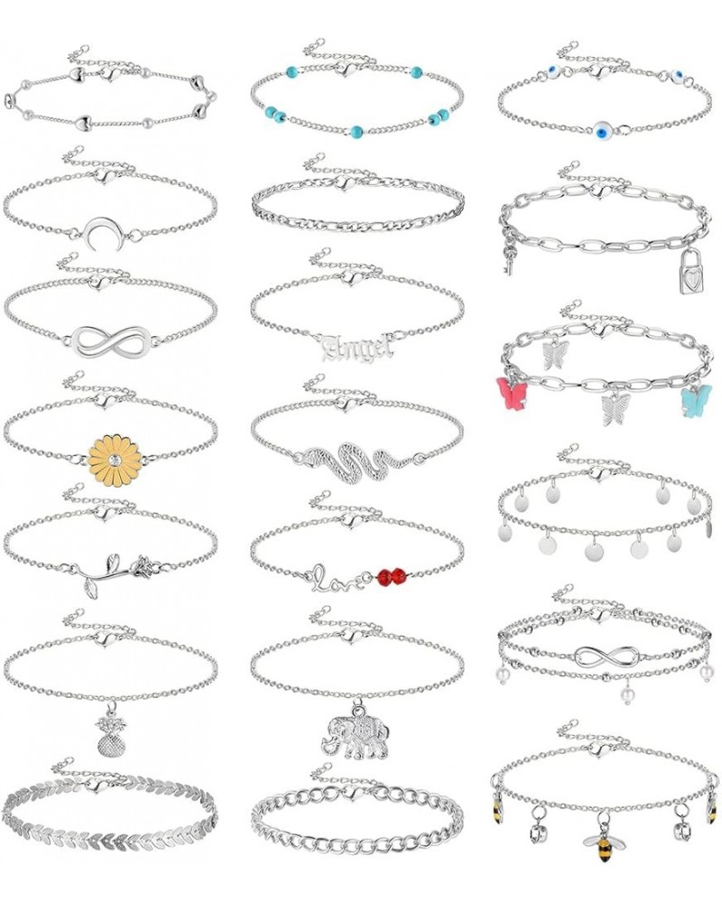 20Pcs Ankle Bracelets for Women Boho Layered Anklet Bracelets Beach Anklet Set Adjustable Chain Anklet Butterfly Evil Eye Flo...