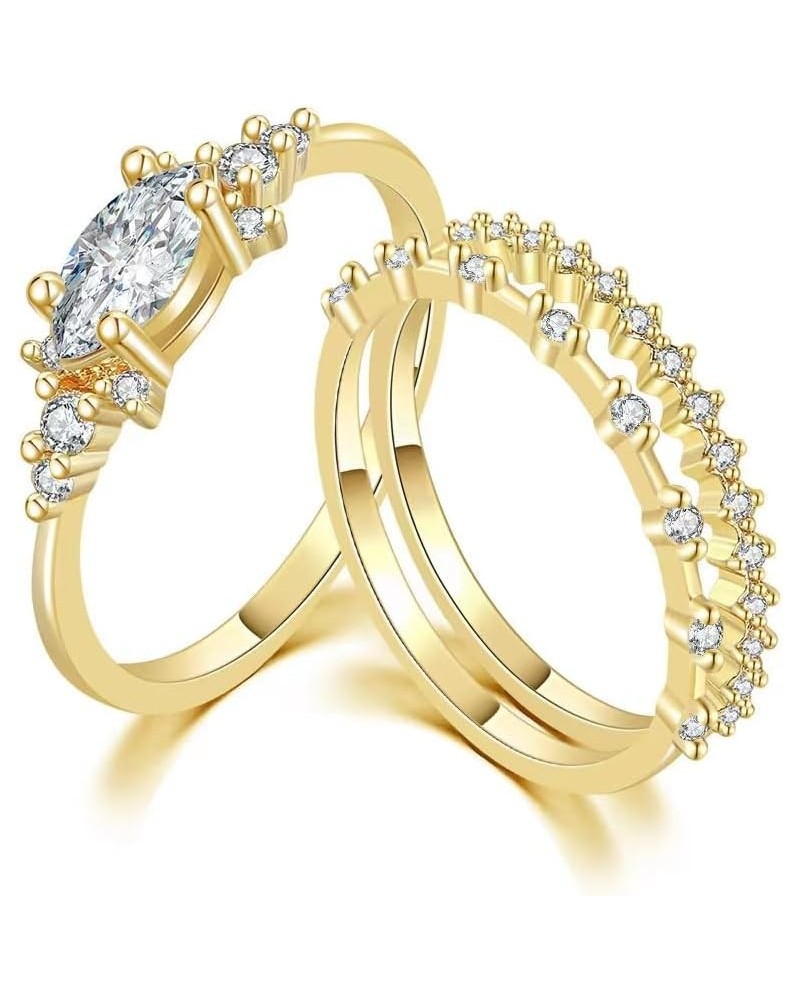 18K Gold Plated Cubic Zirconia Ring Personalized Women's Stackable Fashion Trendy Size 6-10 3-Piece Eternity Ring Set $7.41 M...