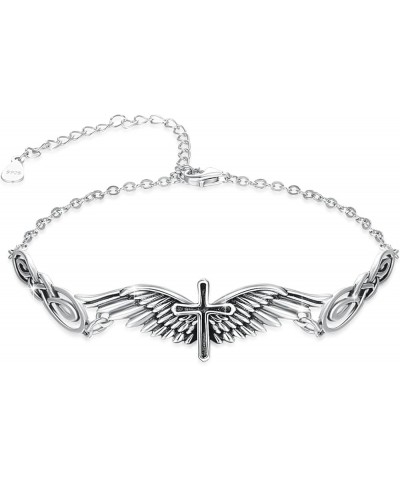 Wings Bracelets, 925 Sterling Silver Wings Cross/Skull Bracelet for Men Women Angel Wings Jewelry Vintage Link Bracelet Bangl...