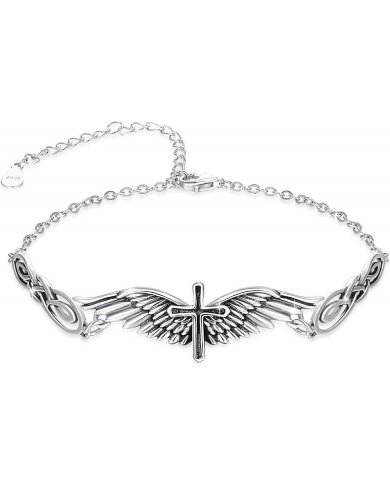 Wings Bracelets, 925 Sterling Silver Wings Cross/Skull Bracelet for Men Women Angel Wings Jewelry Vintage Link Bracelet Bangl...