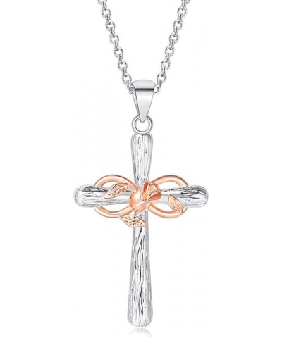 Cross Necklace for Women Rose Flower Infinity Pendant Necklace Lucky 8 Crucifix Chain Jewelry Silver $7.27 Necklaces