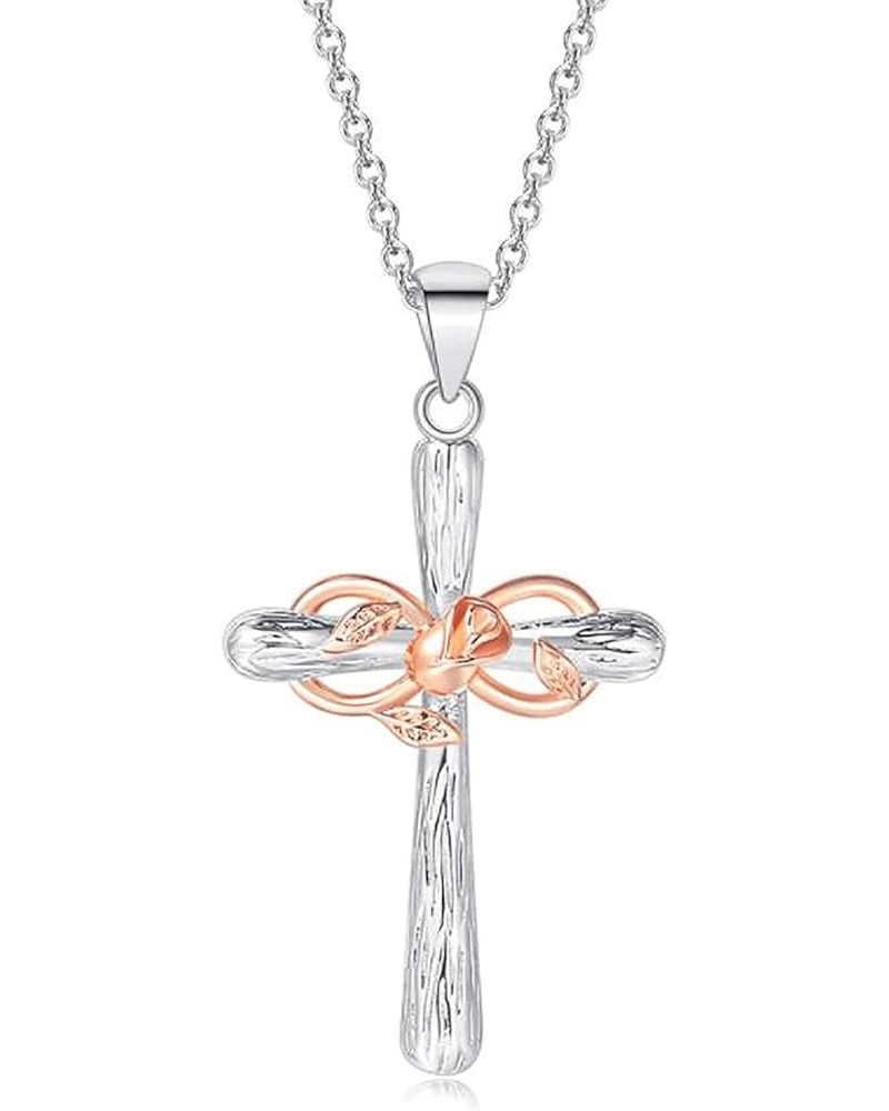 Cross Necklace for Women Rose Flower Infinity Pendant Necklace Lucky 8 Crucifix Chain Jewelry Silver $7.27 Necklaces