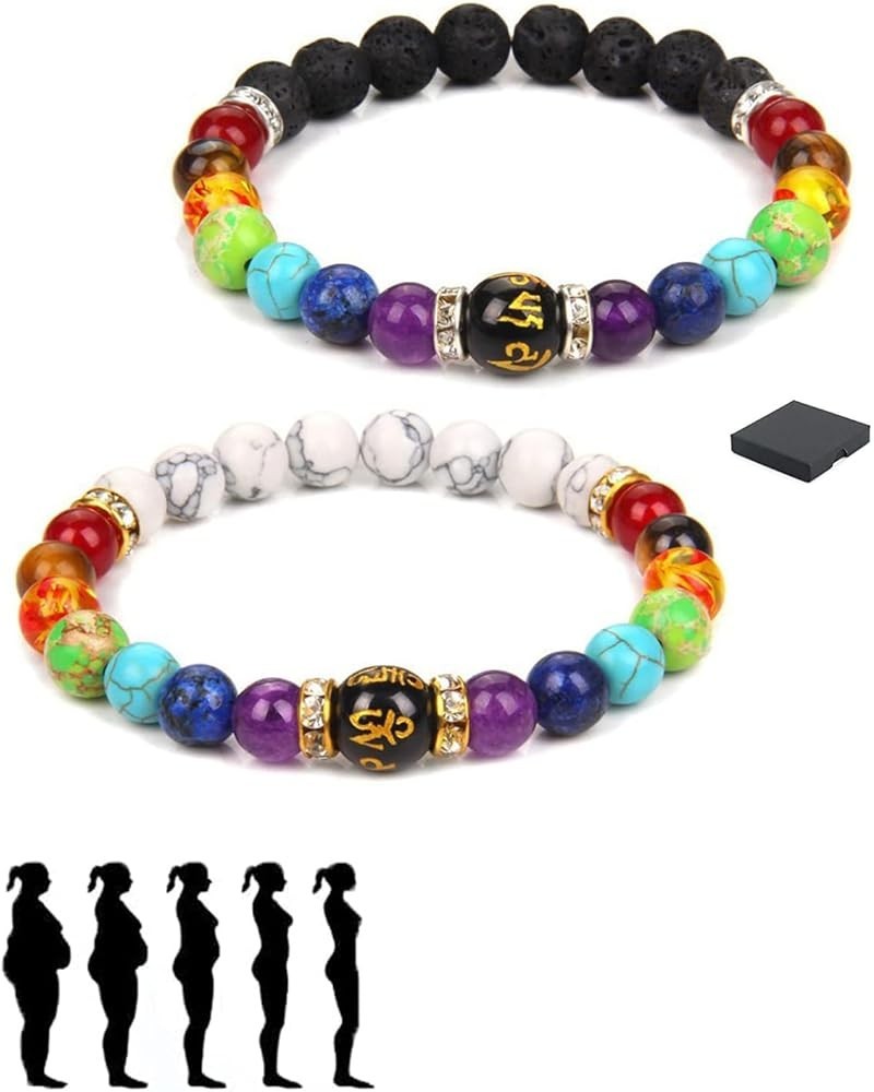 Pulsera Arus 7 Chakras Bracelet For Women Men, 2Pcs/Set Pulsera De Los Para Mujer Health Bangle Lymphatic Drainage 8mm Lava R...