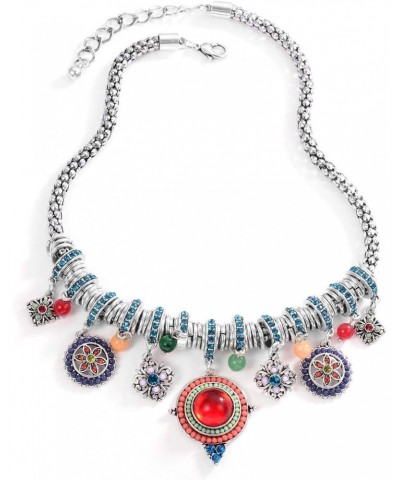 Bohemian Multicolor Round Pendants Enamel Rhinestone Ethnic Necklace for Women $10.19 Necklaces