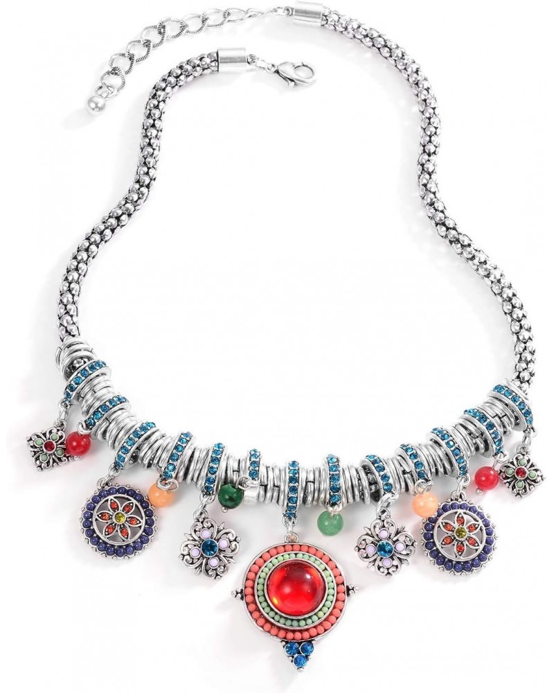 Bohemian Multicolor Round Pendants Enamel Rhinestone Ethnic Necklace for Women $10.19 Necklaces