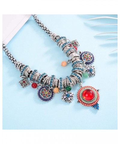 Bohemian Multicolor Round Pendants Enamel Rhinestone Ethnic Necklace for Women $10.19 Necklaces