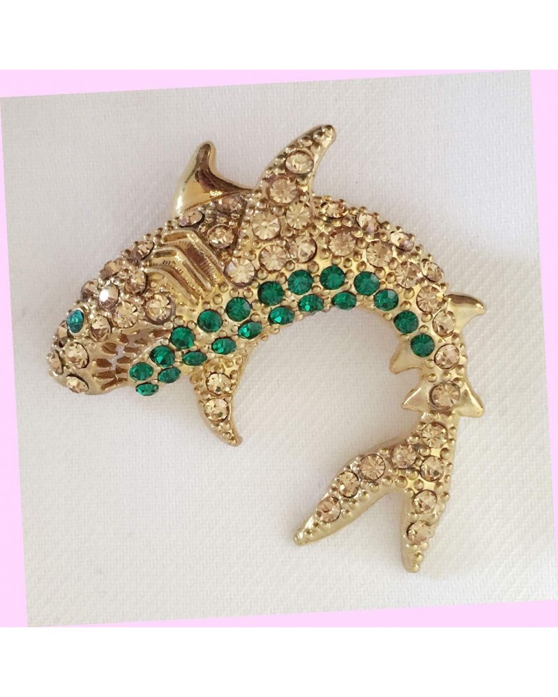 Golden Sea Ocean Marine Shark Fish Selachimorpha Crystal Brooch Pin Br1136 Rhinestone Brooch Pin for Women $9.49 Brooches & Pins