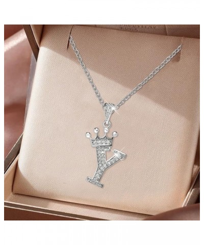 Mens Chain Cross Crown 26 English Letters Full Diamond Pendant Necklace for Women Crown Rhinestone Necklaces A Z 26 Alphabet ...