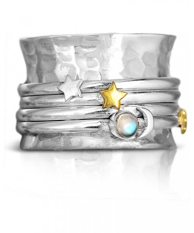 Spinner Moonstone Moon and Star Ring for Women 925 Sterling Silver Fidget Wide Band $22.70 Rings