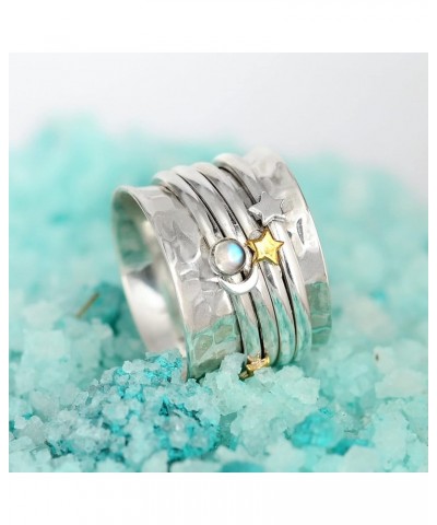 Spinner Moonstone Moon and Star Ring for Women 925 Sterling Silver Fidget Wide Band $22.70 Rings