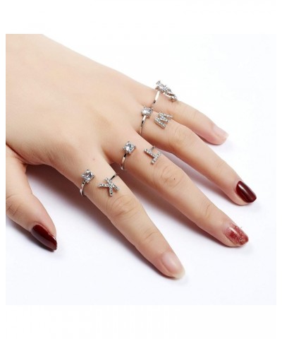 Initial Knuckle Rings and Brooch Pin Silver Crystal 26 A-Z Letter Alphabet Adjustable Ring for Women Girl jewelry C $5.39 Bro...