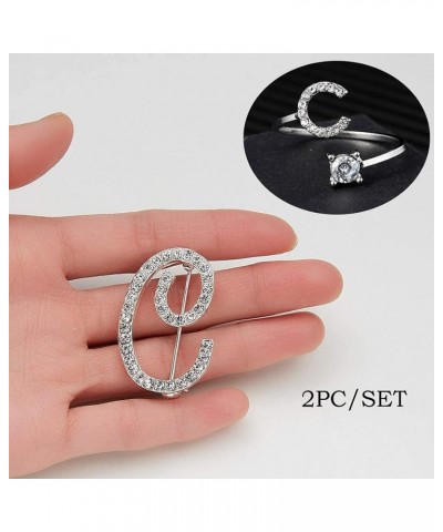 Initial Knuckle Rings and Brooch Pin Silver Crystal 26 A-Z Letter Alphabet Adjustable Ring for Women Girl jewelry C $5.39 Bro...