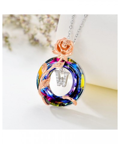 Rose Initial A to Z Letter Necklaces with Circle Volcano Crystal s925 Sterling Silver Women Necklace for Women Her Mom Girls ...