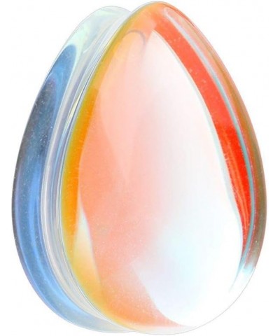 Luminous Moonstone Iridescent TearDrop Glass Double Flared Ear Gauge Plug Earrings 9/16" (14mm) $9.87 Body Jewelry