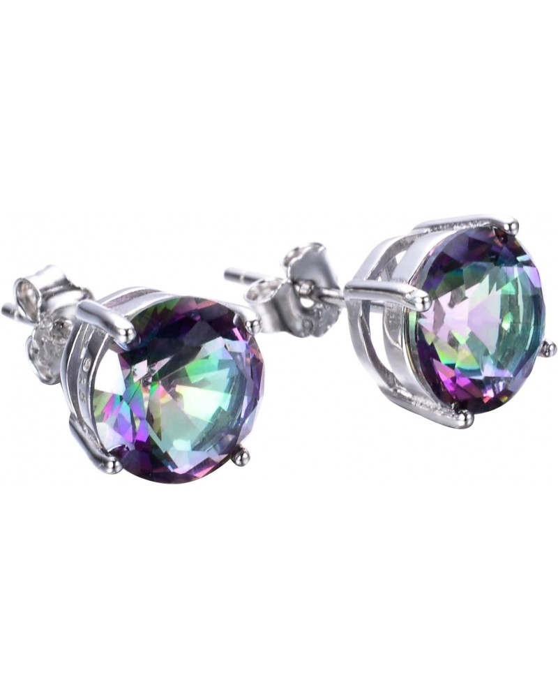 Plated Silver Opal Stud Earrings, 6mm Round Stud Earrings in White Gold or Rose Gold for Women (Rainbow Color-8mm) $5.79 Earr...