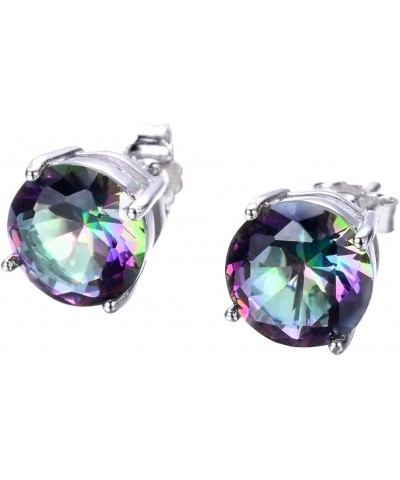 Plated Silver Opal Stud Earrings, 6mm Round Stud Earrings in White Gold or Rose Gold for Women (Rainbow Color-8mm) $5.79 Earr...