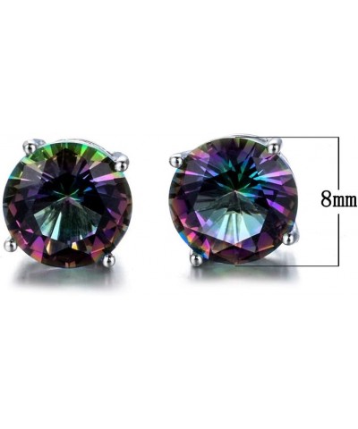 Plated Silver Opal Stud Earrings, 6mm Round Stud Earrings in White Gold or Rose Gold for Women (Rainbow Color-8mm) $5.79 Earr...