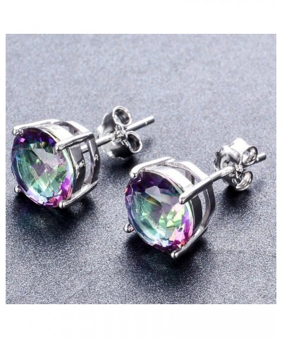 Plated Silver Opal Stud Earrings, 6mm Round Stud Earrings in White Gold or Rose Gold for Women (Rainbow Color-8mm) $5.79 Earr...