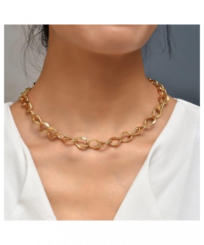 Punk Hip Hop Gold Plated Thick Lock Choker Chain Necklace for Women Geometric Twist Statement Short Clavicle Collar Jewelry 1...