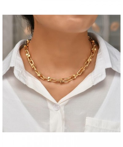 Punk Hip Hop Gold Plated Thick Lock Choker Chain Necklace for Women Geometric Twist Statement Short Clavicle Collar Jewelry 1...