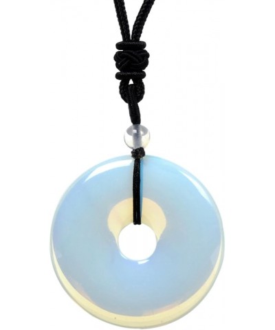 Peace Donut Healing Crystal 40mm Circle Coin Shaped Stone Pendant Adjustable Braided Cord Necklace 28 Inch Synthetic Opalite ...