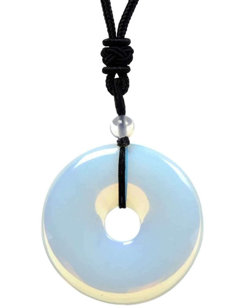 Peace Donut Healing Crystal 40mm Circle Coin Shaped Stone Pendant Adjustable Braided Cord Necklace 28 Inch Synthetic Opalite ...