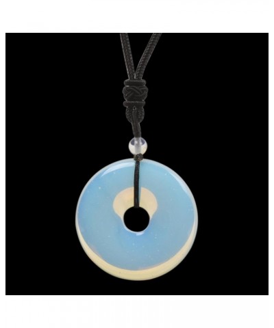 Peace Donut Healing Crystal 40mm Circle Coin Shaped Stone Pendant Adjustable Braided Cord Necklace 28 Inch Synthetic Opalite ...